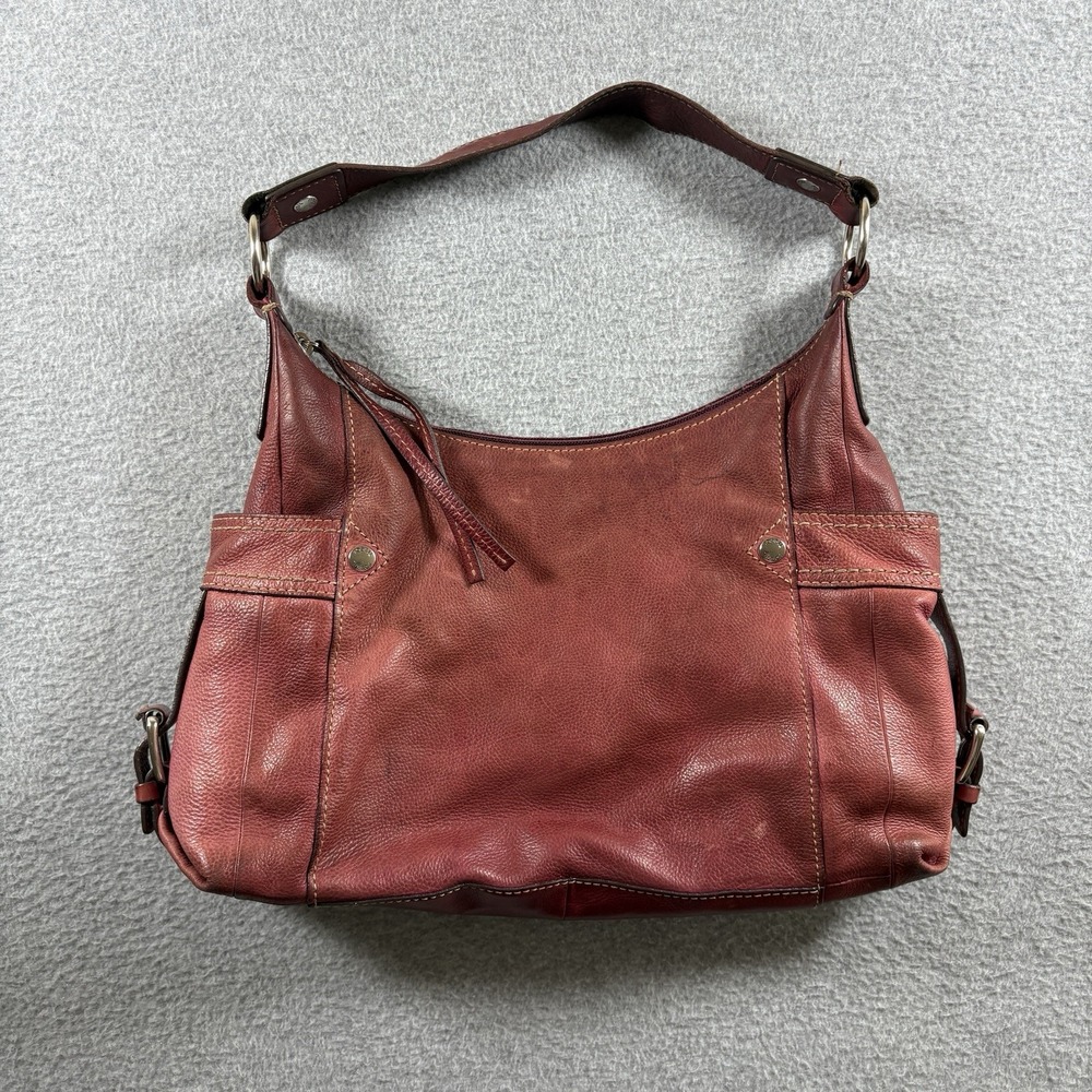 VTG Fossil Red Pebbled Leather Hobo Shoulder Bag Y2K Slouchy Purse Side Pockets